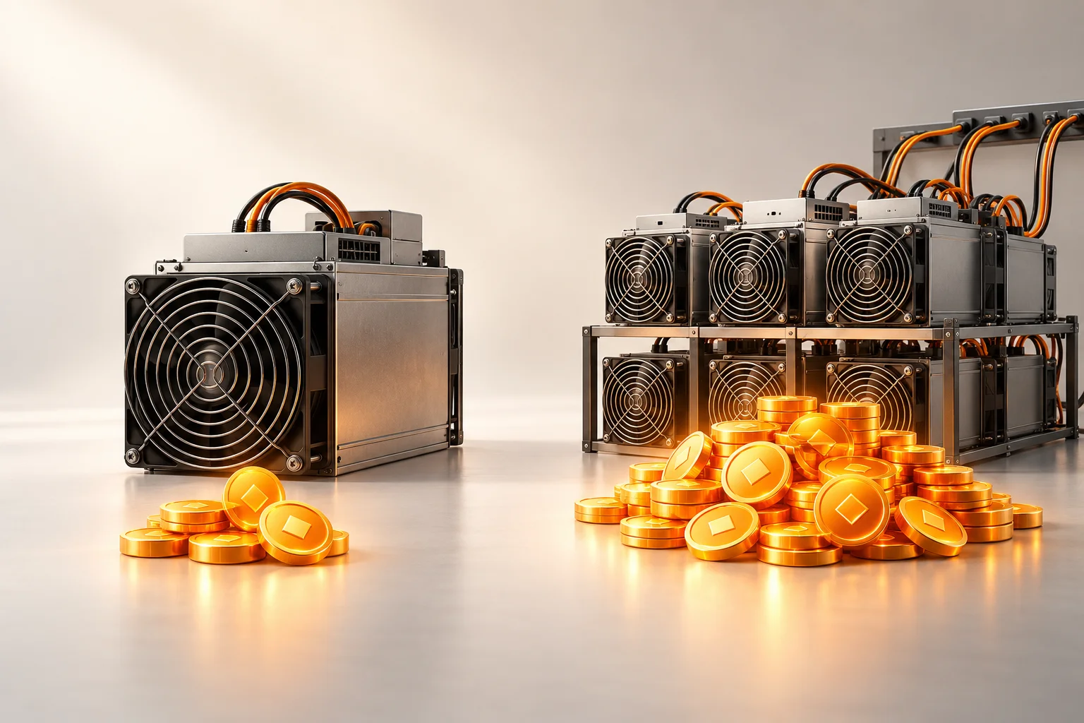Illustration: A solitary miner and a connected group of miners with different reward-token distributions.
